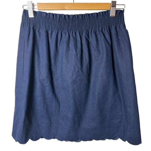 J. Crew Navy Linen Cotton Blend PaperBag Scalloped Edge Skirt Women's Size 4 NWT - Picture 2 of 5
